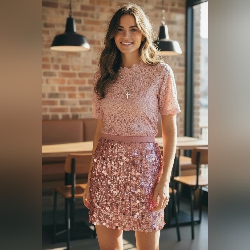 Cato Collection Limited Edition Prism Pink Sequin Pencil Skirt